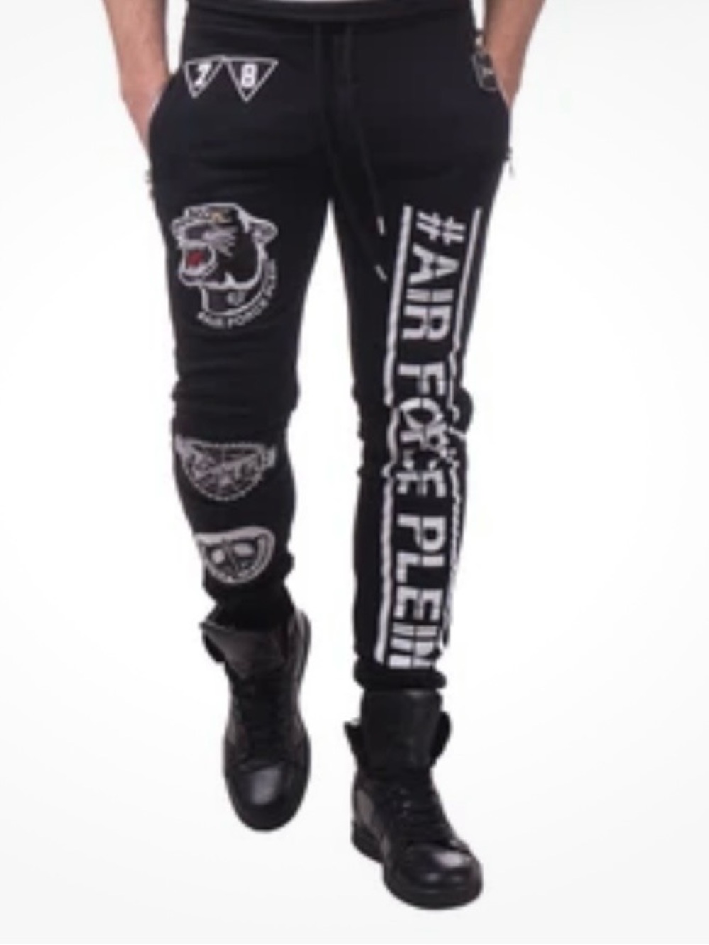 Philipp Plein Black Jogger Trousers with White Graphic Branding Size M